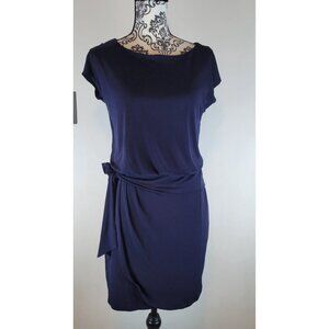 Carole Little Navy Blue Mini Dress Size 6 Short Sleeve Ruched Side Tie Casual